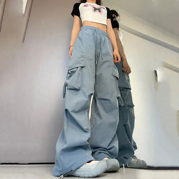 Women Y2K Cargo Baggy Pants High Waist  & Hip Hop Trousers  plus Big Pockets