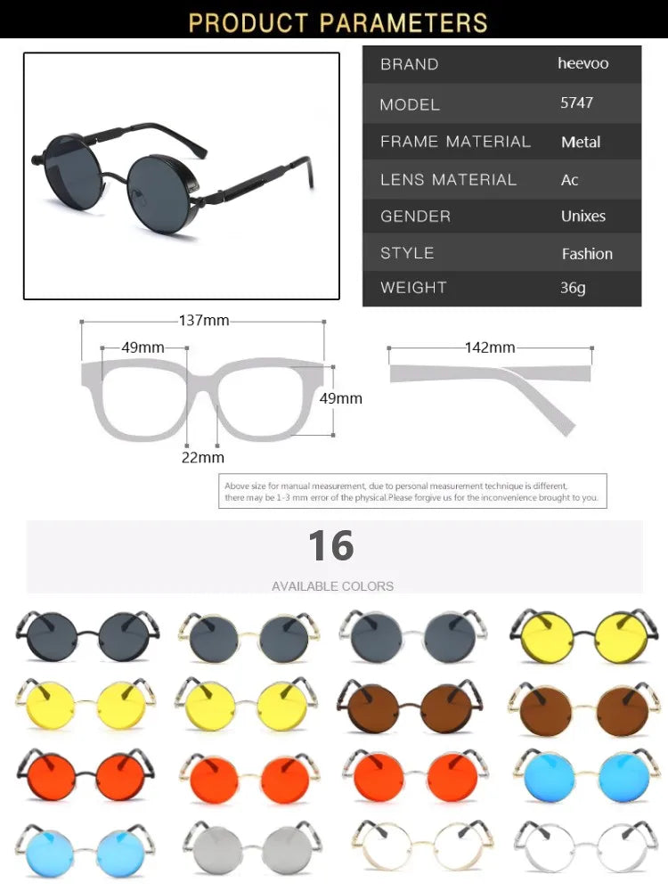 High Quality Metal Steampunk Sunglasses  with Round Glasses Vintage  (Unisex)