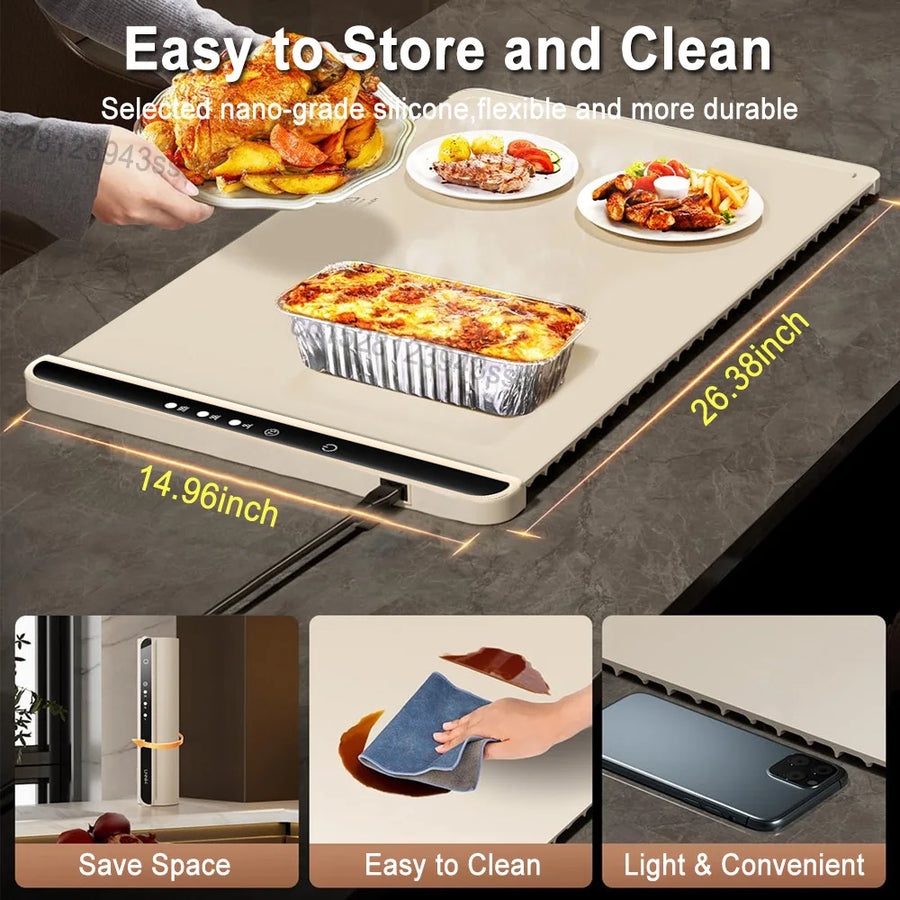 Portable Smart Food Fast Heating Mat Electric Warming Tray with 3 Temperature Setting