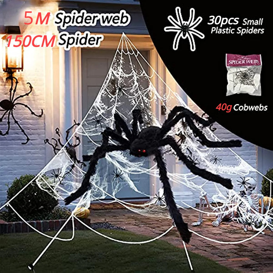 Giant Spider + Huge Spider Web Halloween Decoration Haunted Indoor Outdoor Spooky