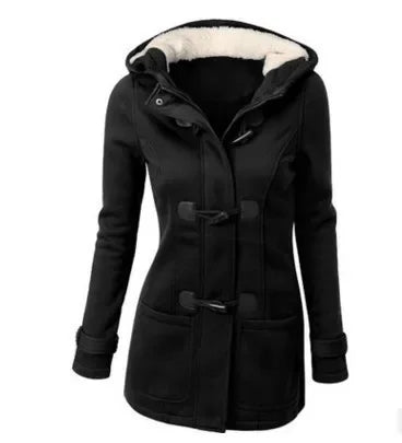 Hooded Classic Cow Horn Button Cotton Jacket