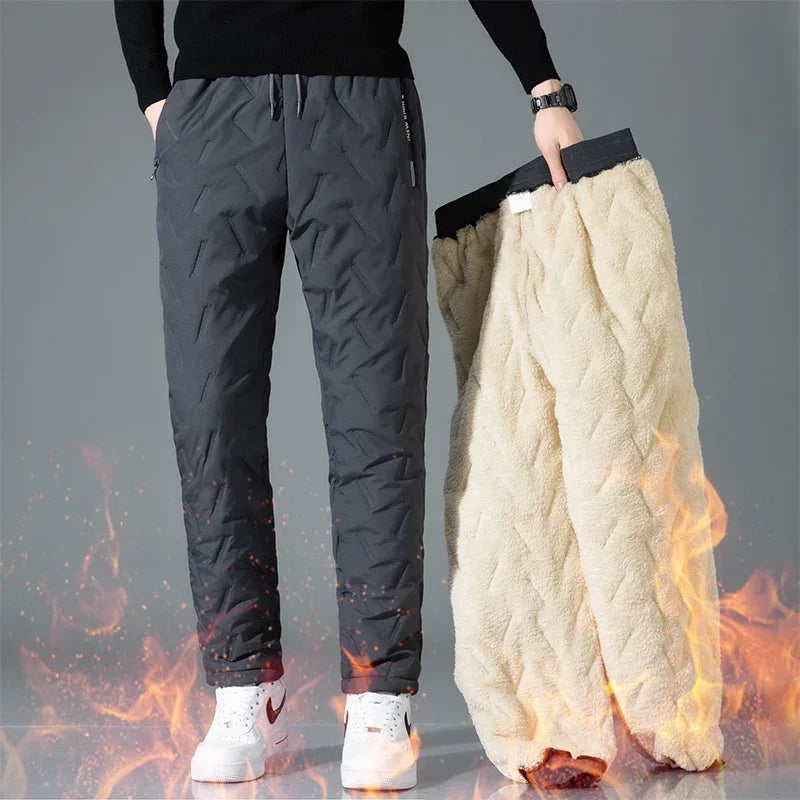 Waterproof Winter Fleece  Warm Pants Men Lamb Wool