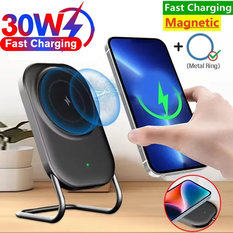 Magnetic Wireless Charger Stand Pad 30W  Fast Charging Station Holder