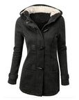 Hooded Classic Cow Horn Button Cotton Jacket