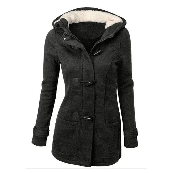 Hooded Classic Cow Horn Button Cotton Jacket