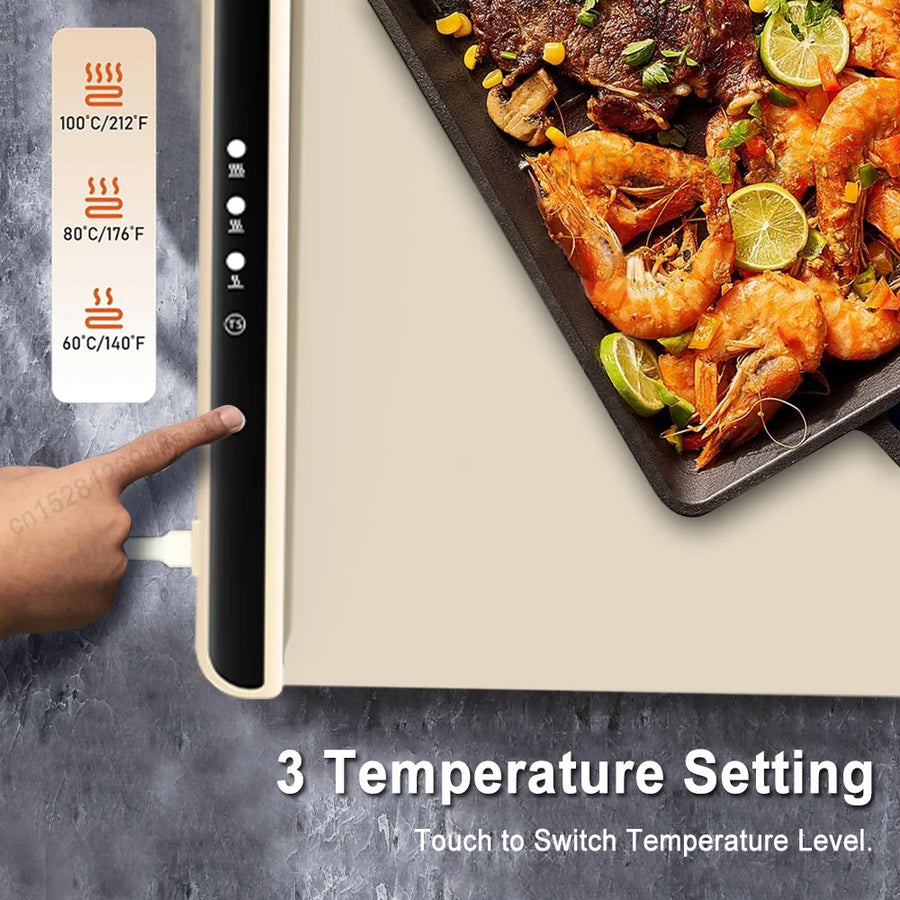 Portable Smart Food Fast Heating Mat Electric Warming Tray with 3 Temperature Setting