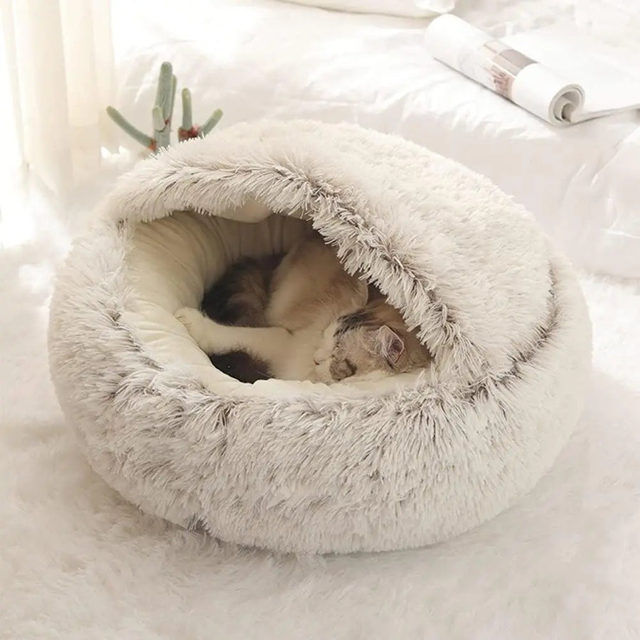 Soft Plush Round Cat Bed Pet Mattress Warm Comfortable Basket Cat Dog 2 in 1 Sleeping Bag Nest for Small Dogs