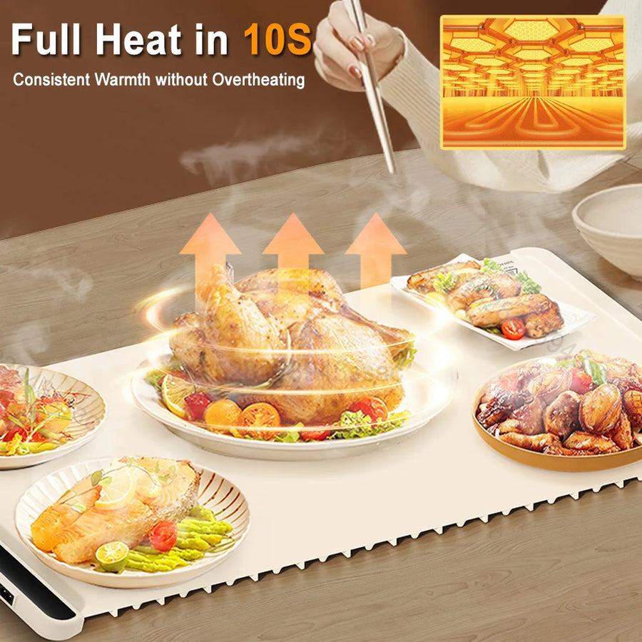 Portable Smart Food Fast Heating Mat Electric Warming Tray with 3 Temperature Setting