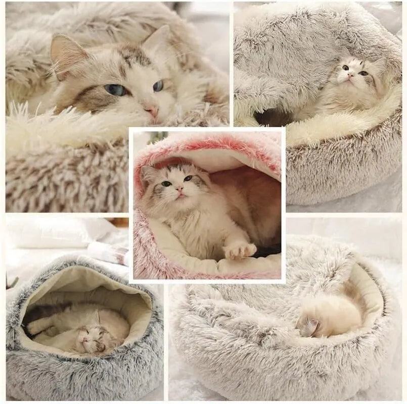 Soft Plush Round Cat Bed Pet Mattress Warm Comfortable Basket Cat Dog 2 in 1 Sleeping Bag Nest for Small Dogs