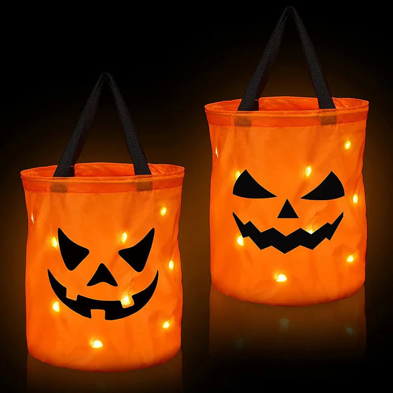 LED Light Halloween Trick or Treat Bucket Pumpkin Candy Bags